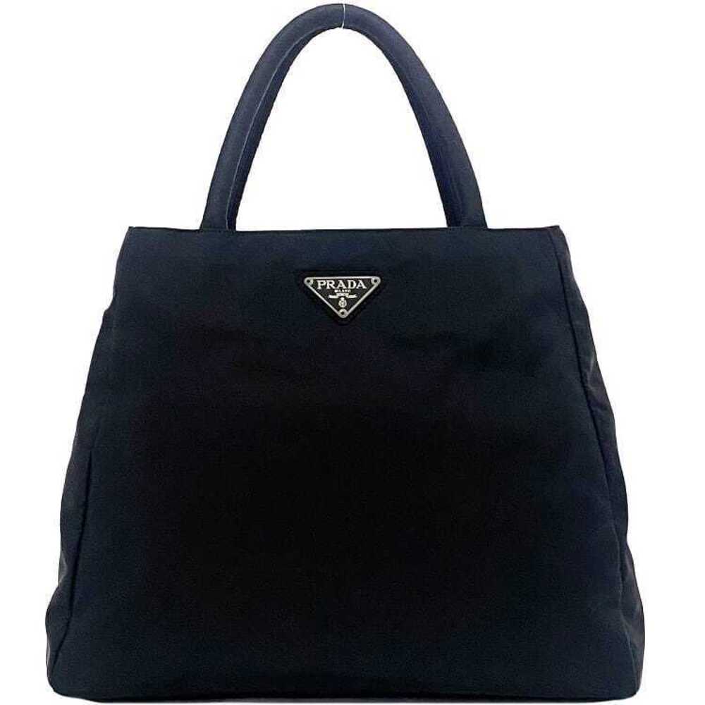 Prada Tote Bag Black Silver Nero Black Tessuto Triangle Logo Plate